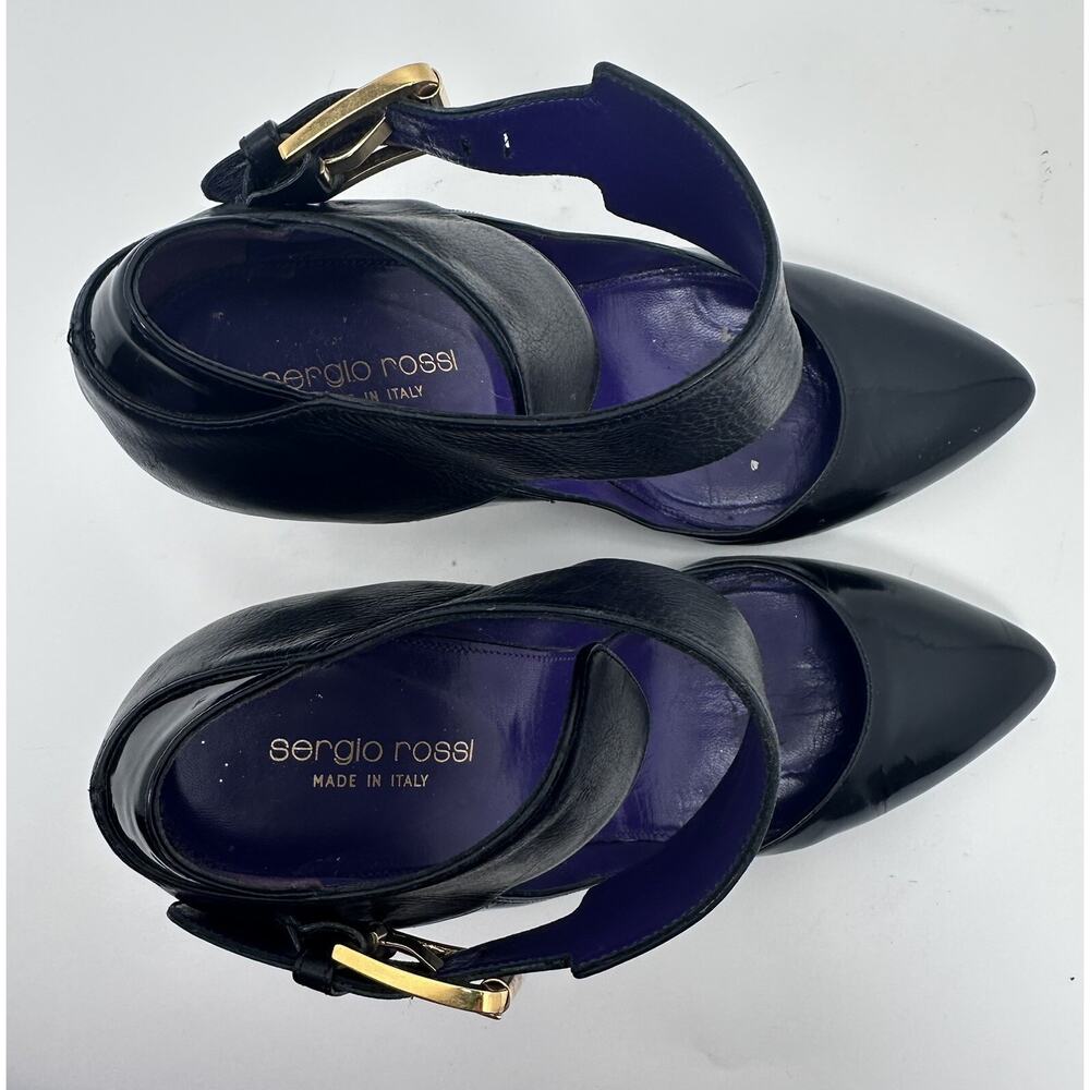 ⭐️ Sergio Rossi Black Patent Ankle Strap Pumps Sz 37.5 - Picture 6 of 9